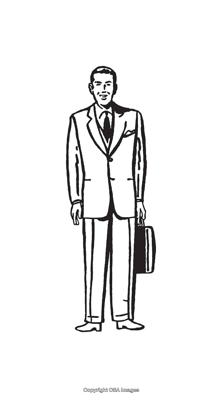 Elegant Line Art Illustration of Businessman Holding Briefcase in Formal Suit