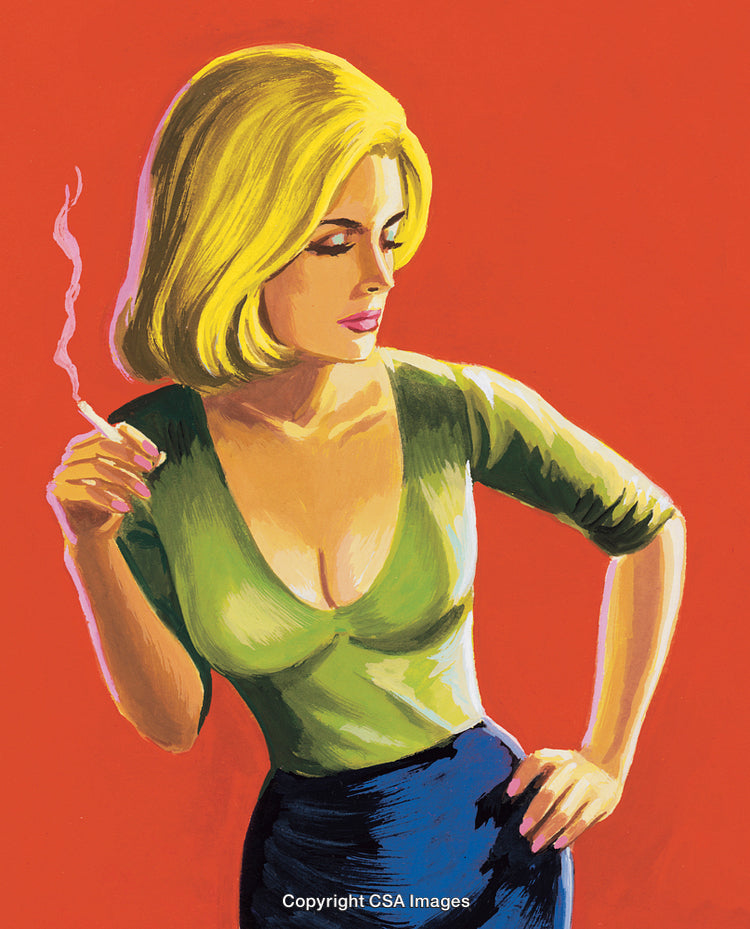 Retro Illustration of Glamorous Woman With a Confident Expression on Red Background