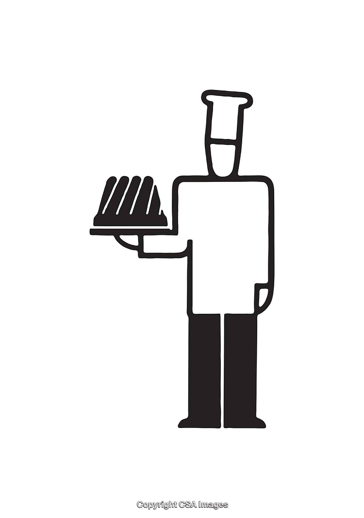 Chef Icon Presenting a Cake in Black and White Minimal Design