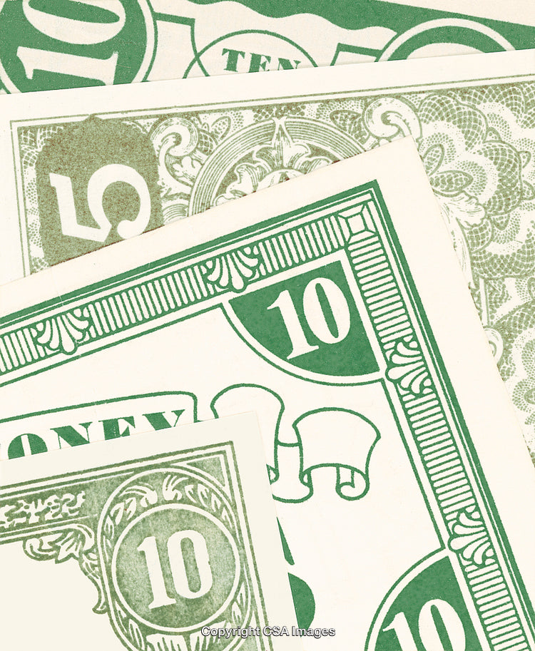 Close-Up of Green Illustrative Ten Units Printed Currency Design Elements