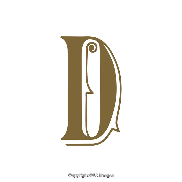 Ornate Gold Letter D on White Background with Elegant Design