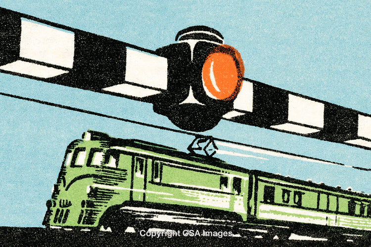 Vintage Illustration of a Train Passing Under a Signal in Motion