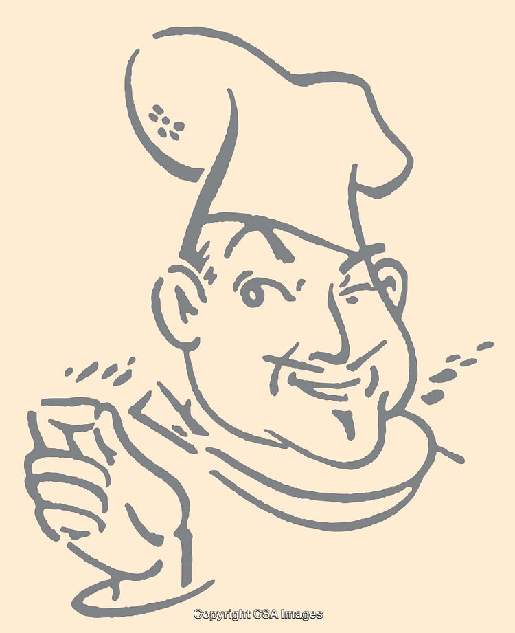 Playful Line Art Illustration of a Smiling Chef in a Traditional Hat