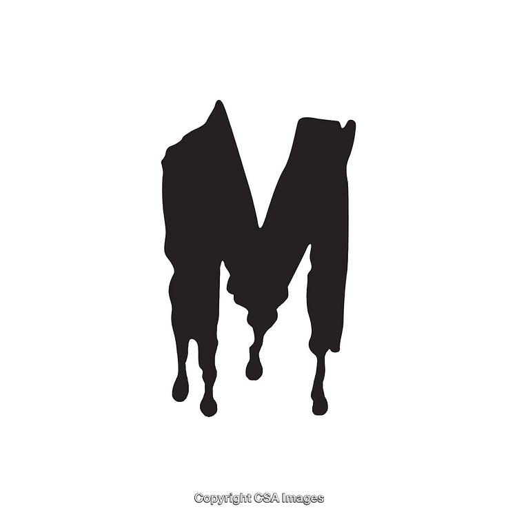 Dripping Black Letter M Symbol with Artistic Design on White Background
