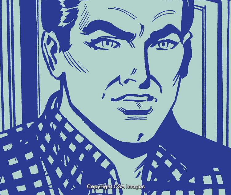 Stylized Illustration of Concerned Man in Pop Art Style