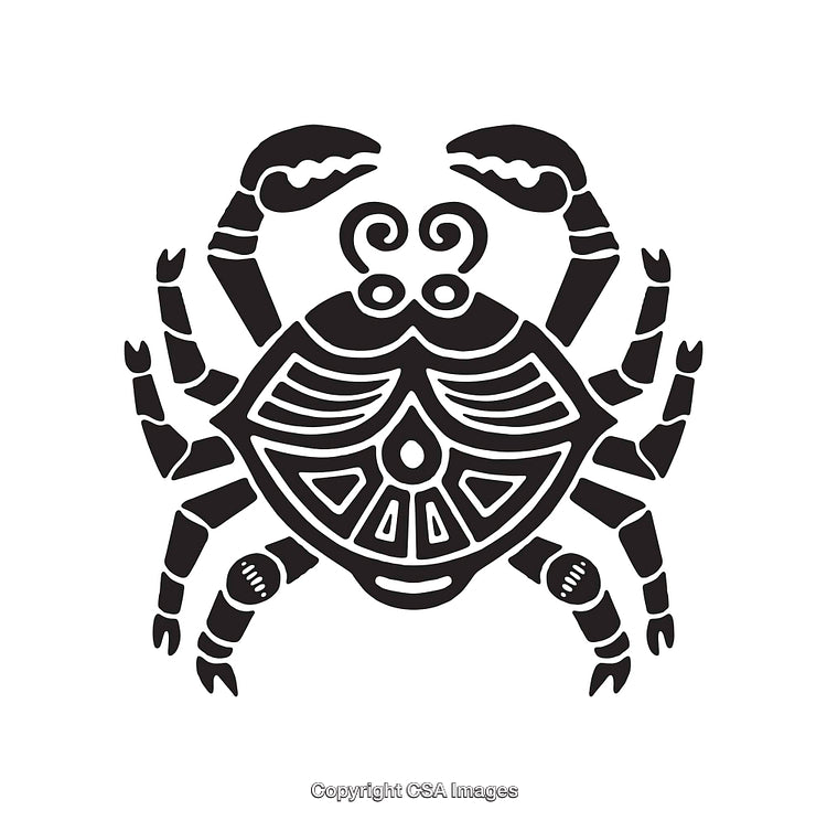 Intricately Designed Black and White Line Art Crab Illustration