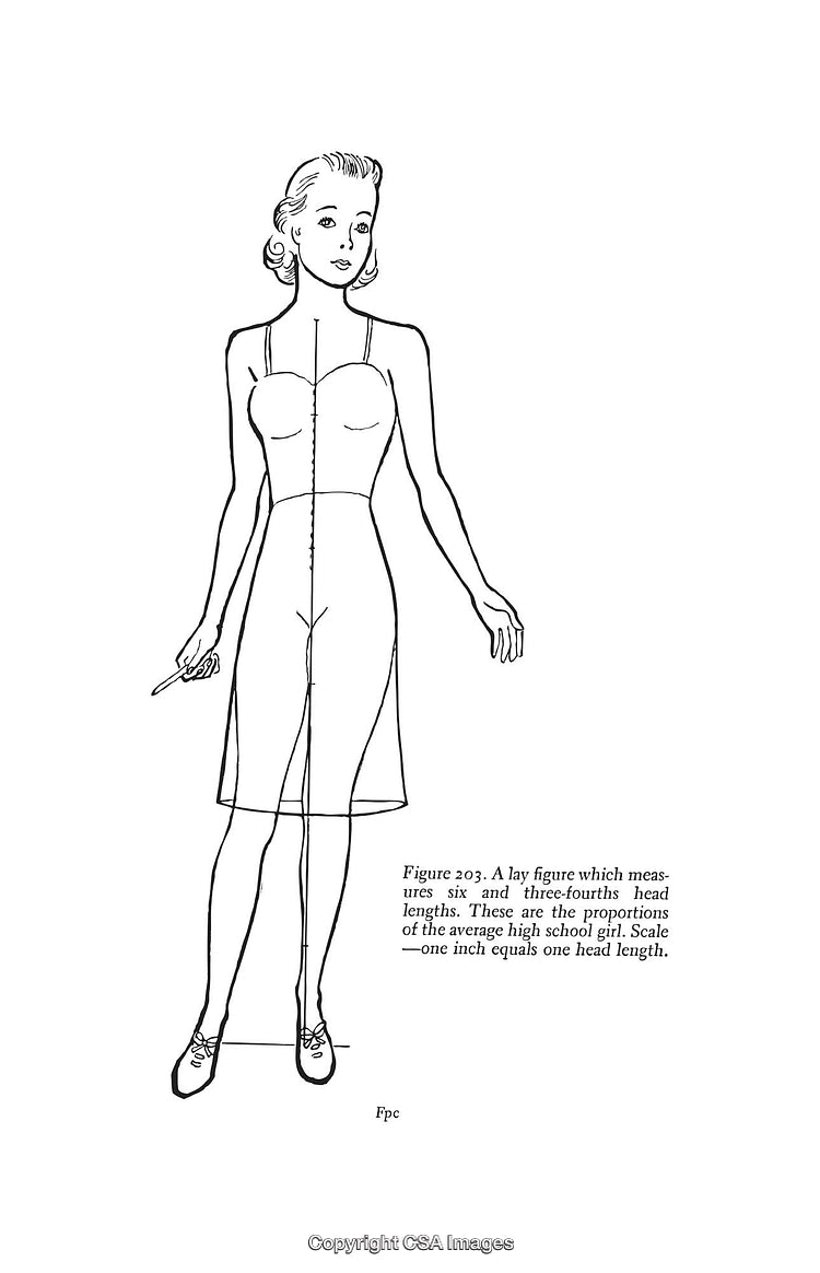 Black and White Diagram of a Female Proportion Study Figure Drawing