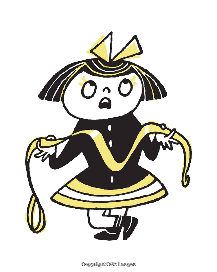 Cute Cartoon Girl Holding Ribbon in Whimsical Illustration Style
