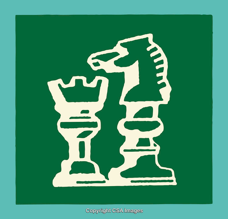 Abstract Chess Knight and Rook Line Art in Green and Beige Colors