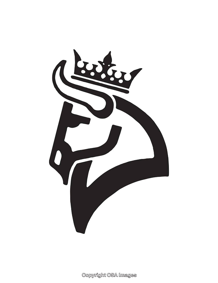 Black and White Crowned Bull Line Art Illustration with Elegance