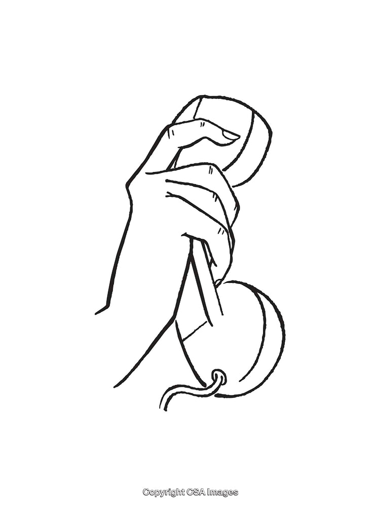 Black And White Line Drawing of Hand Holding a Classic Telephone