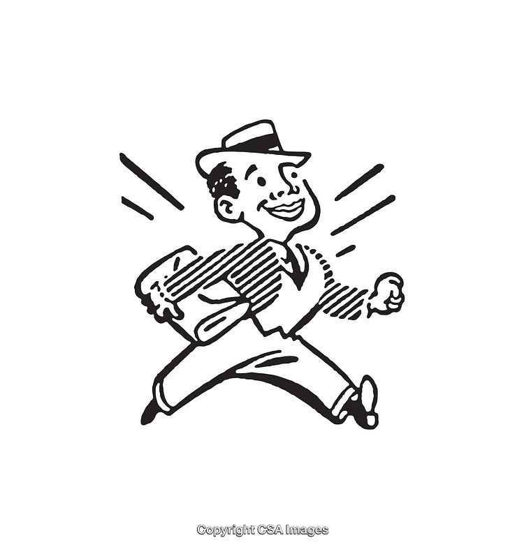 Retro Illustration of a Smiling Man Running with a Briefcase