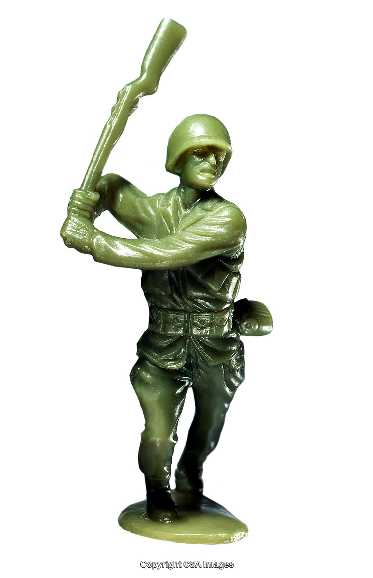 Green Plastic Toy Soldier Holding Rifle in Action Pose
