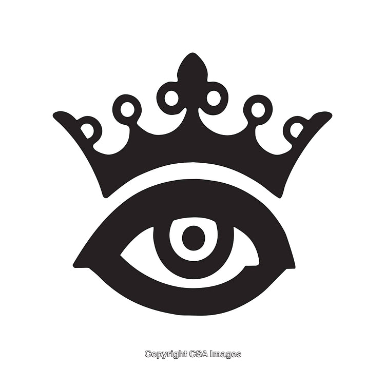 Black and White Crowned Eye Icon Illustration