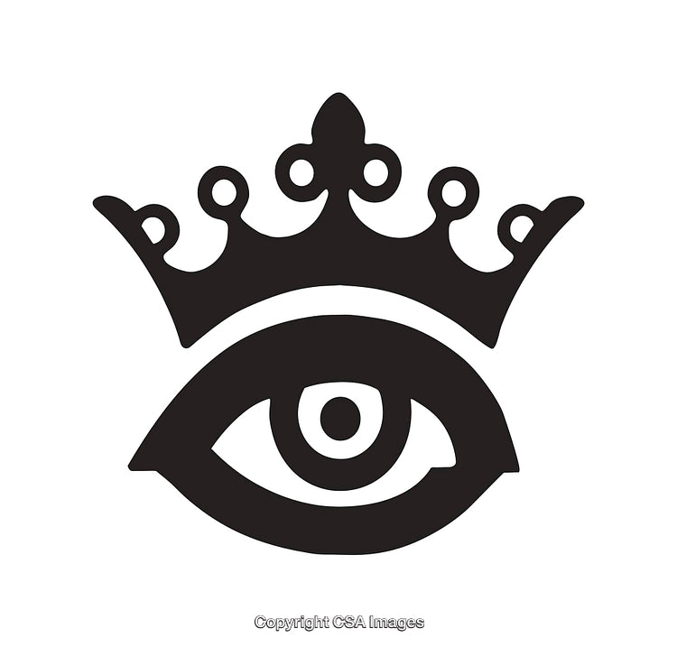 Black and White Crowned Eye Icon Illustration