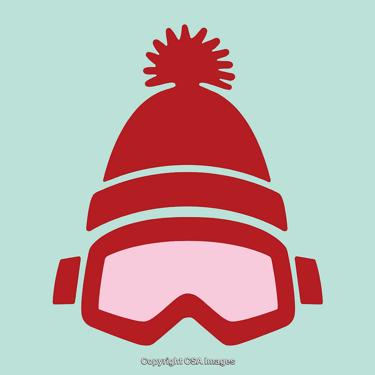 Stylized Icon of Winter Hat and Ski Goggles on Blue Background