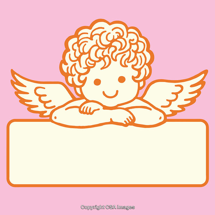Cute Angelic Figure with Blank Banner on Pastel Background