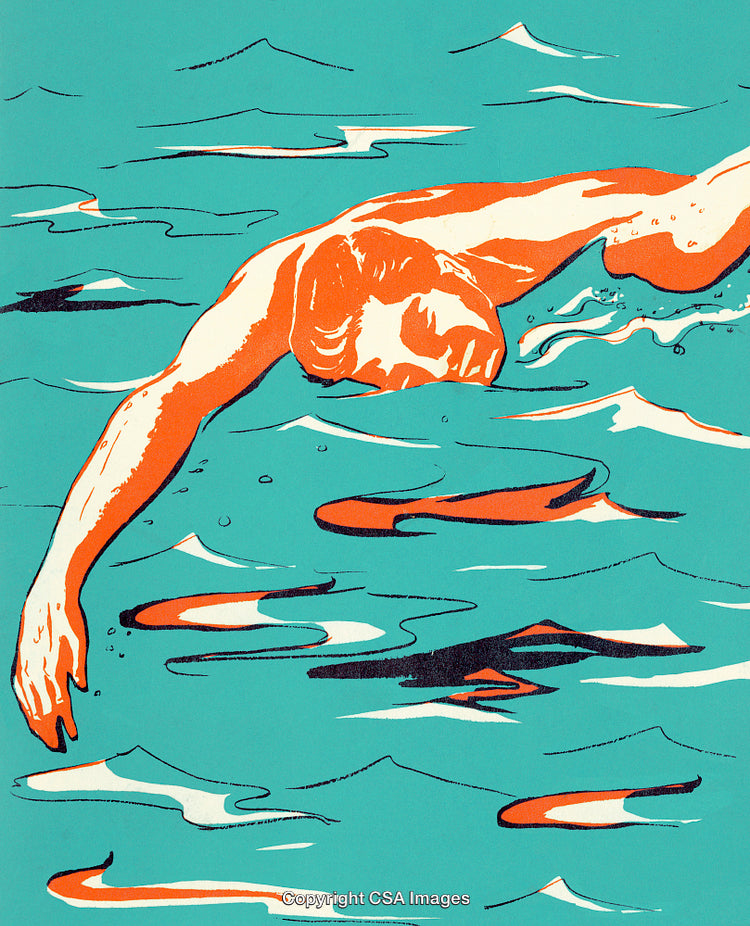 Colorful Art of Swimmer in Water with Abstract Reflections