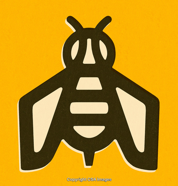 Stylized Illustration of a Bee on Vibrant Yellow Background