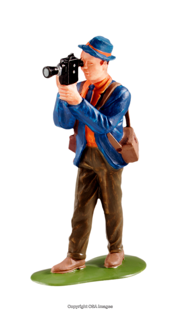 Miniature Figure of Filmmaker with Vintage Camera in Hand