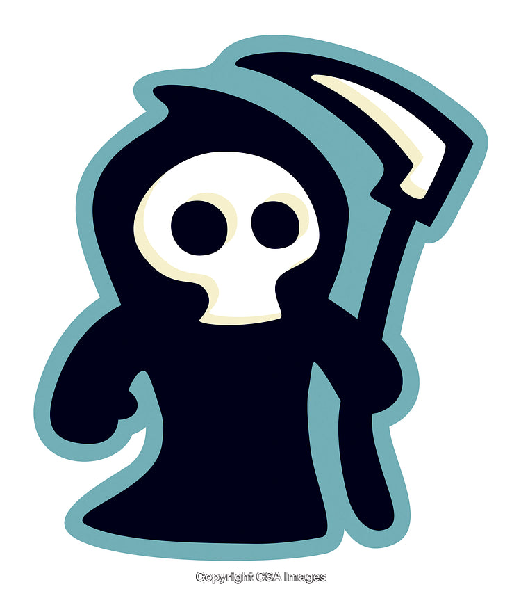 Cute Cartoon Grim Reaper with Scythe Illustration in a Fun Style