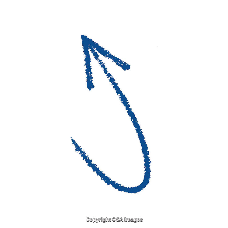 Blue Hand-Drawn Arrow with Upward Curved Design on White Background