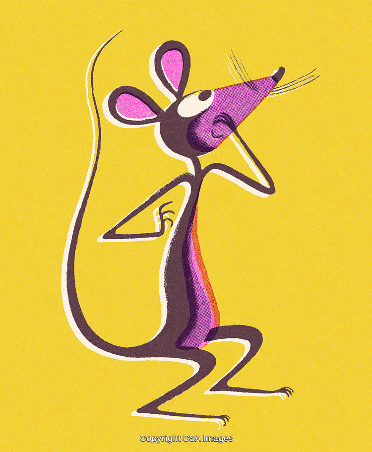 Whimsical Cartoon Mouse Featured on a Bright Yellow Minimalistic Background