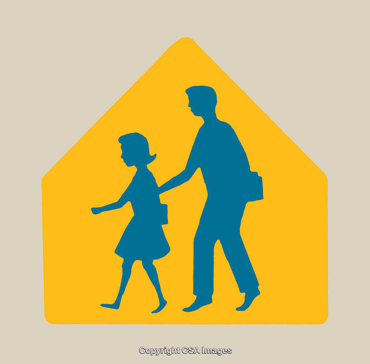 Silhouette of Parent and Child Walking Together Symbolic Illustration
