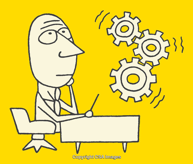 Conceptual Illustration of Office Worker Thinking with Gears