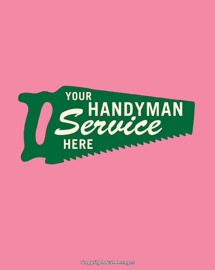 Handyman Service Saw-Shaped Display with Customizable Text on Pink Background