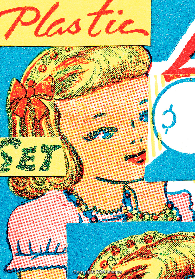 Vibrant Retro Style Pop Art Collage With Female Portrait and Typography