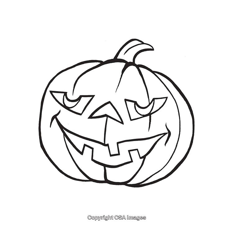Black and White Line Art of a Grinning Jack-O'-Lantern Pumpkin