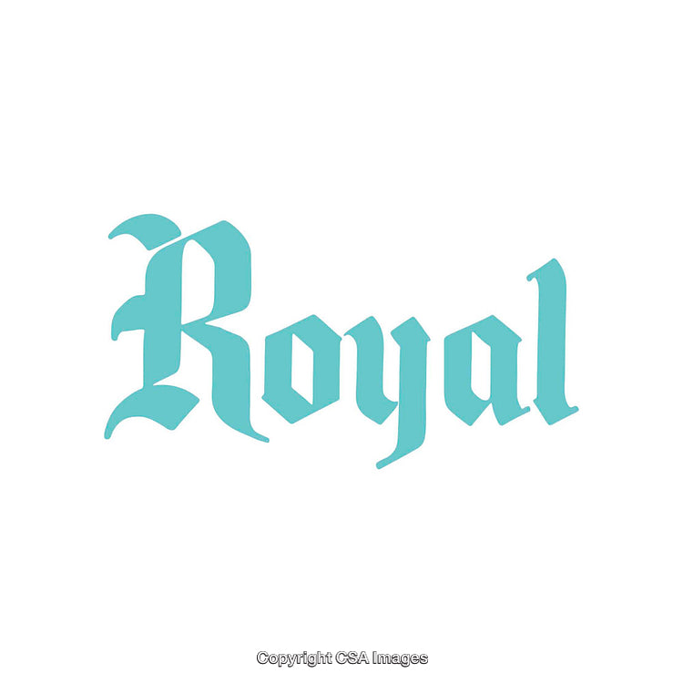 Minimalist Blue Gothic Typography Reading 'Royal' on White Background