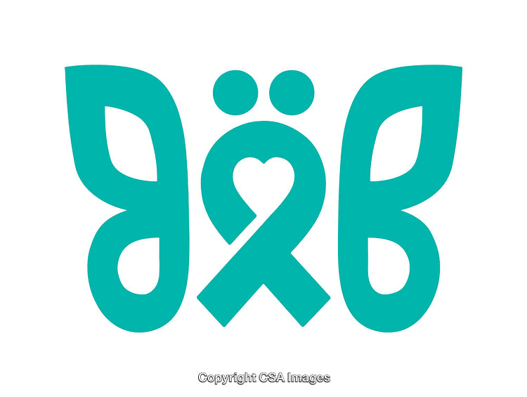 Teal Symbol with Heart and Butterfly Elements in Stylized Design