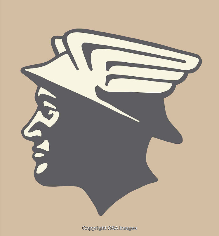 Profile Silhouette of Mercury in Classical Line Art Style