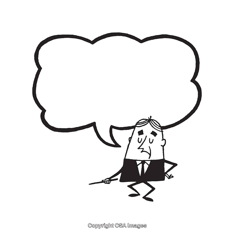 Retro Style Cartoon Character with Speech Bubble in Monochrome Illustration