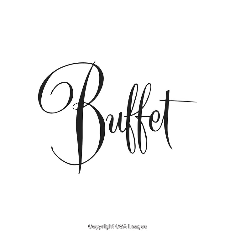 Elegant Script Style Typography of the Word Buffet in Black on White