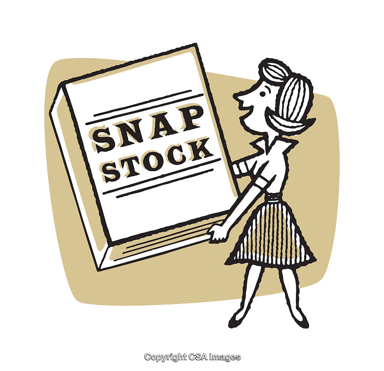 Retro Style Illustration of Woman Holding Snap Stock Book