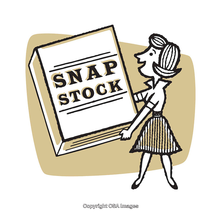 Retro Style Illustration of Woman Holding Snap Stock Book