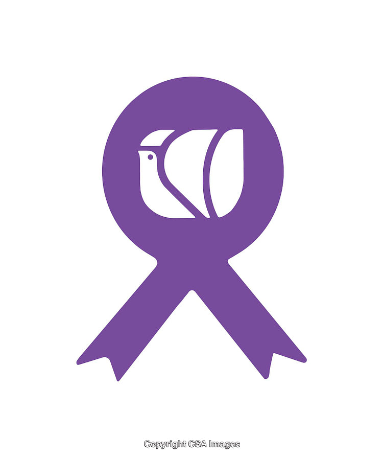 Purple Awareness Ribbon Featuring a Peaceful Dove Symbol as an Icon