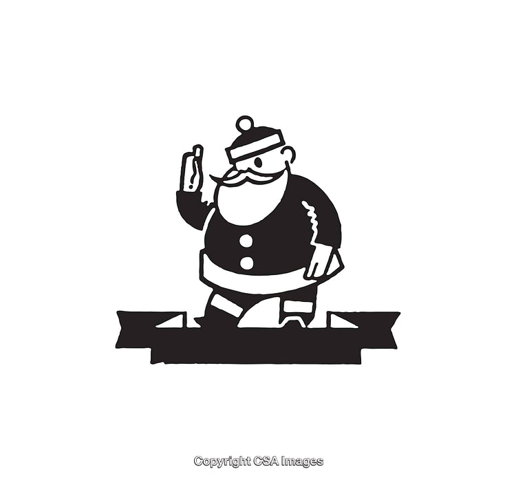 Black and White Illustration of Santa Claus in Festive Attire