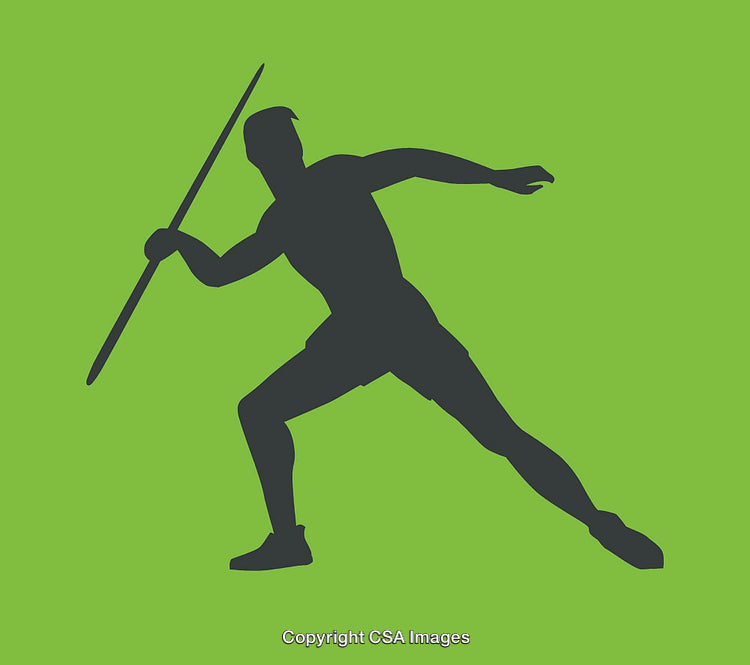 Silhouette Illustration of a Javelin Thrower on a Green Background