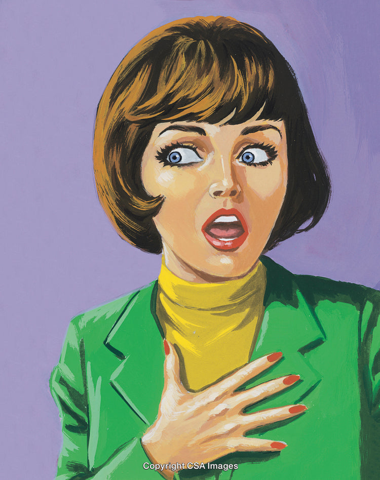 Surprised Woman in Green Outfit with Purple Background Illustration