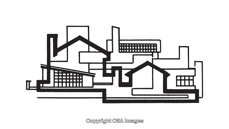 Abstract Black and White Line Art of Architectural Structures