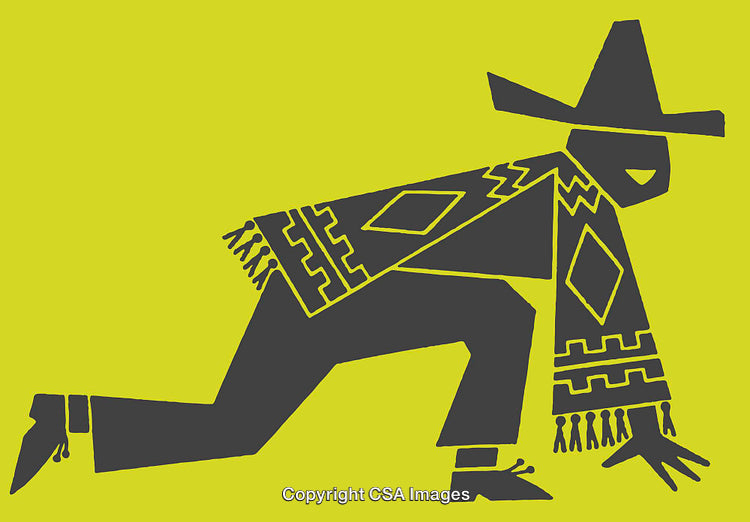 Abstract Illustration of Traditional Mexican Poncho and Sombrero