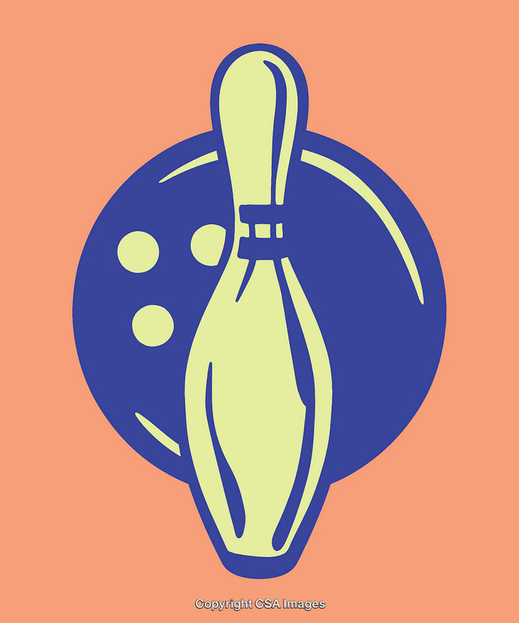Colorful Retro Illustration of Bowling Pin and Ball on Vibrant Background