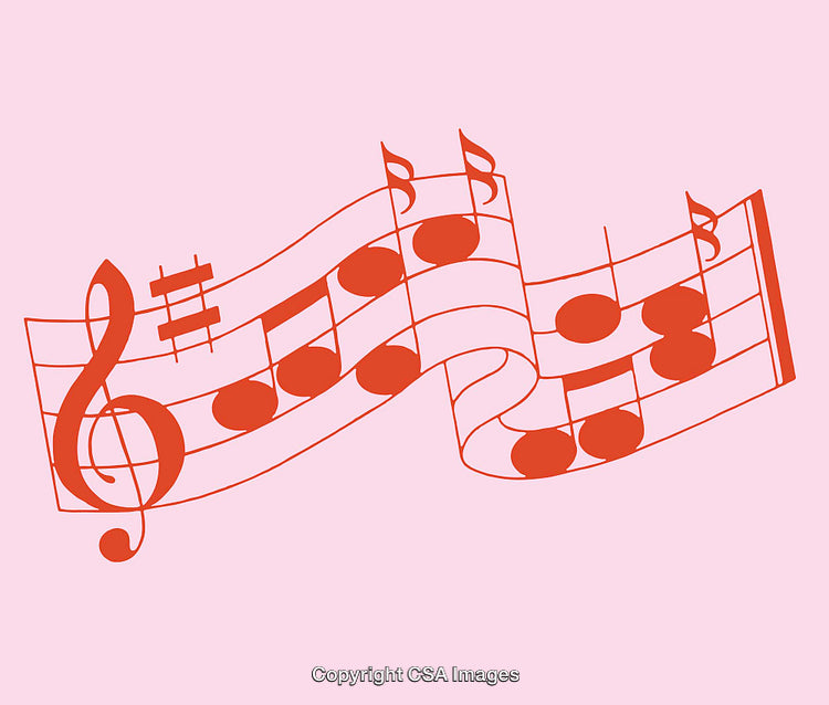 Musical Notes Flow in a Vibrant Red Design on a Light Pink Background