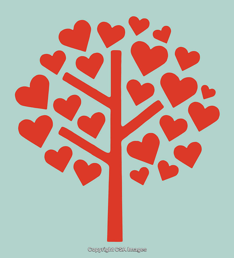Red Heart Tree Illustration Representing Love and Affection on Light Background