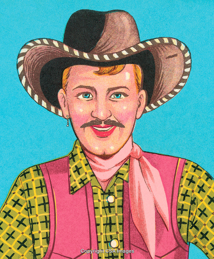 Colorful Comic Style Illustration of a Cowboy with a Hat and Mustache
