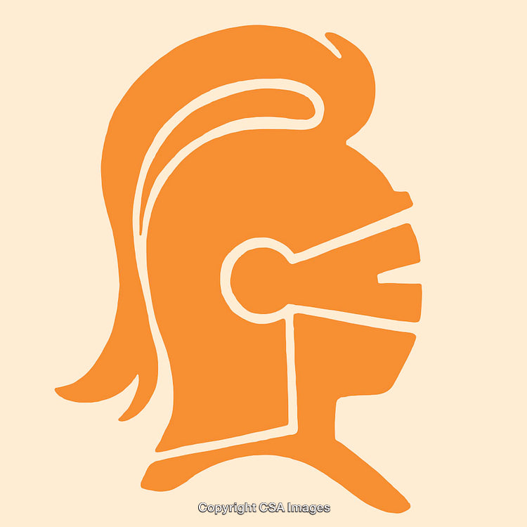 Orange Gladiator Helmet Silhouette on Beige Background